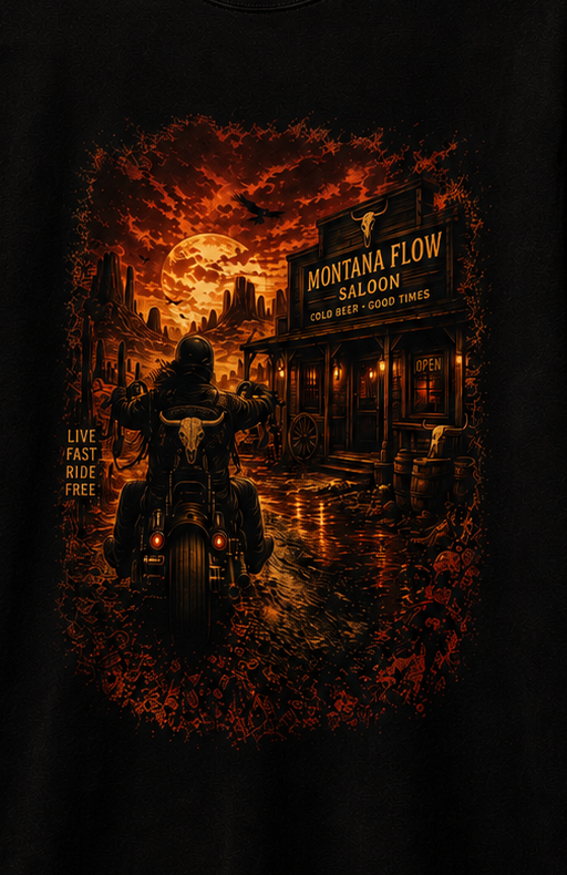 T-shirt Western Biker Saloon | T-shirt vintage à motif moto | T-shirt de bar Cowboy « Ride Free »