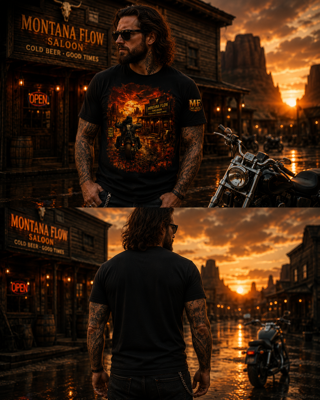 T-shirt Western Biker Saloon | T-shirt vintage à motif moto | T-shirt de bar Cowboy « Ride Free »