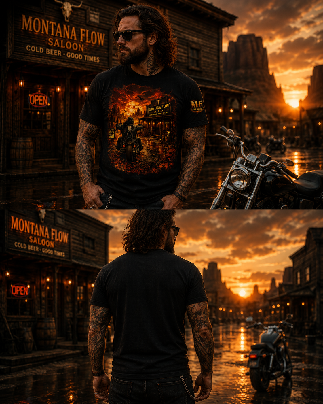 T-shirt Western Biker Saloon | T-shirt vintage à motif moto | T-shirt de bar Cowboy « Ride Free »