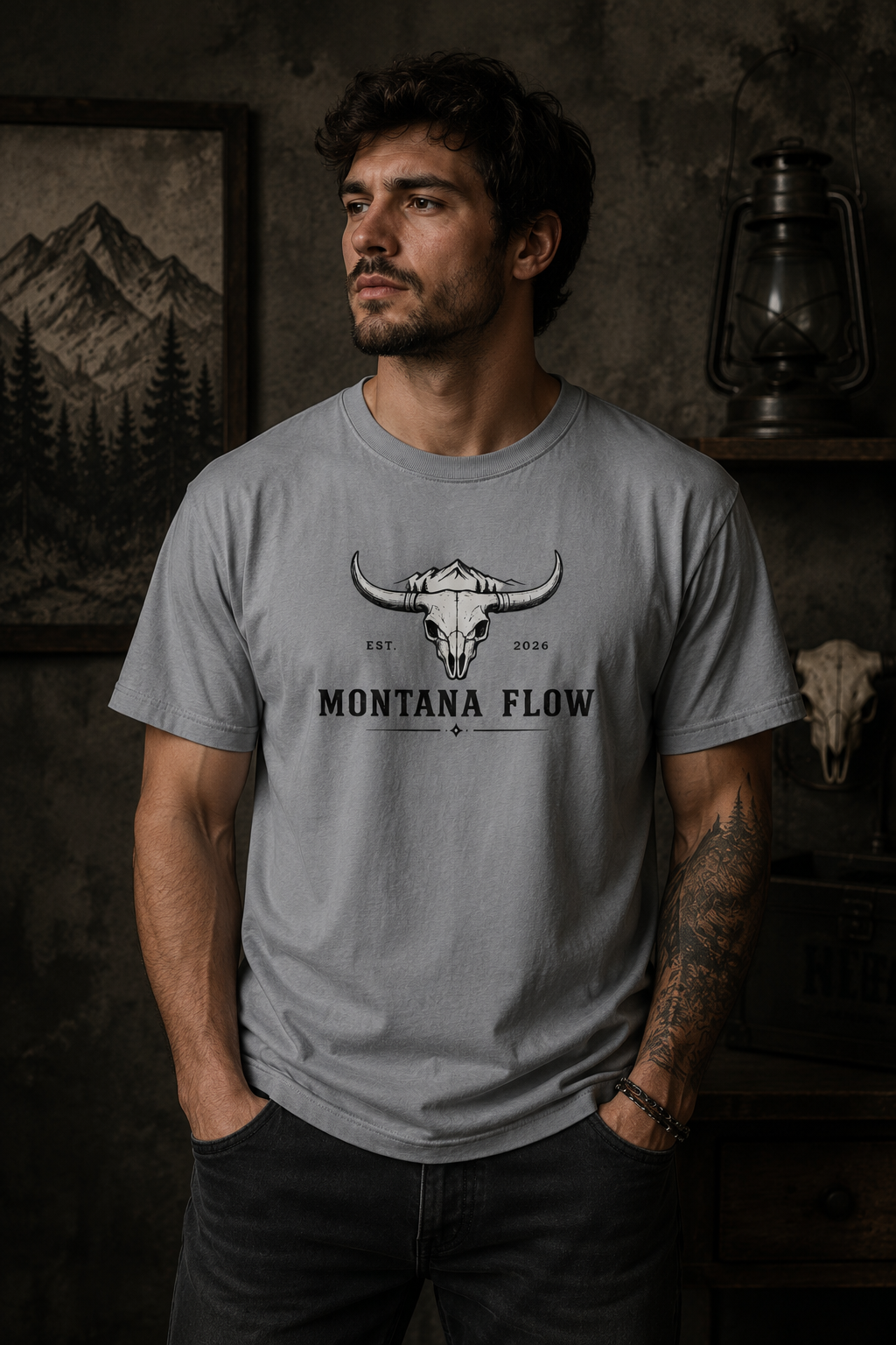 Bull Skull Montana Flow T-Shirt | Western Graphic Tee | Cowboy Shirt