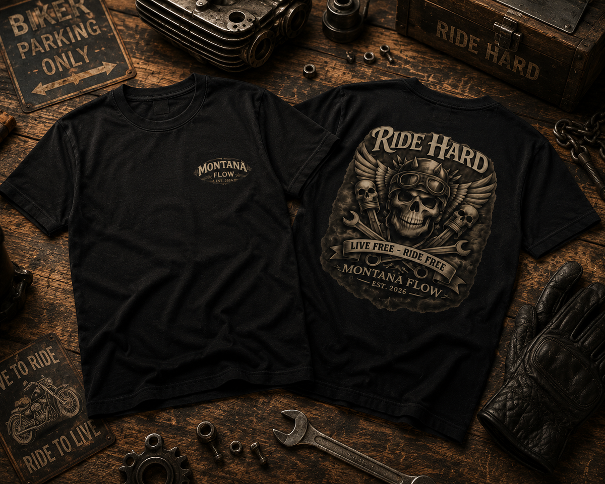 T-shirt moto tête de mort Ride Hard | T-shirt graphique vintage de biker | T-shirt de rider Live Free