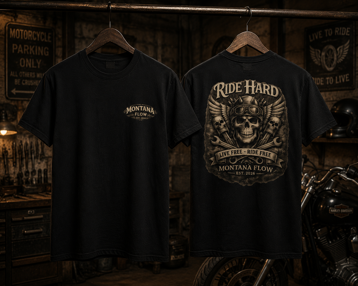 T-shirt moto tête de mort Ride Hard | T-shirt graphique vintage de biker | T-shirt de rider Live Free
