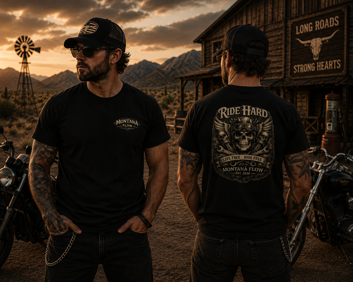 T-shirt moto tête de mort Ride Hard | T-shirt graphique vintage de biker | T-shirt de rider Live Free