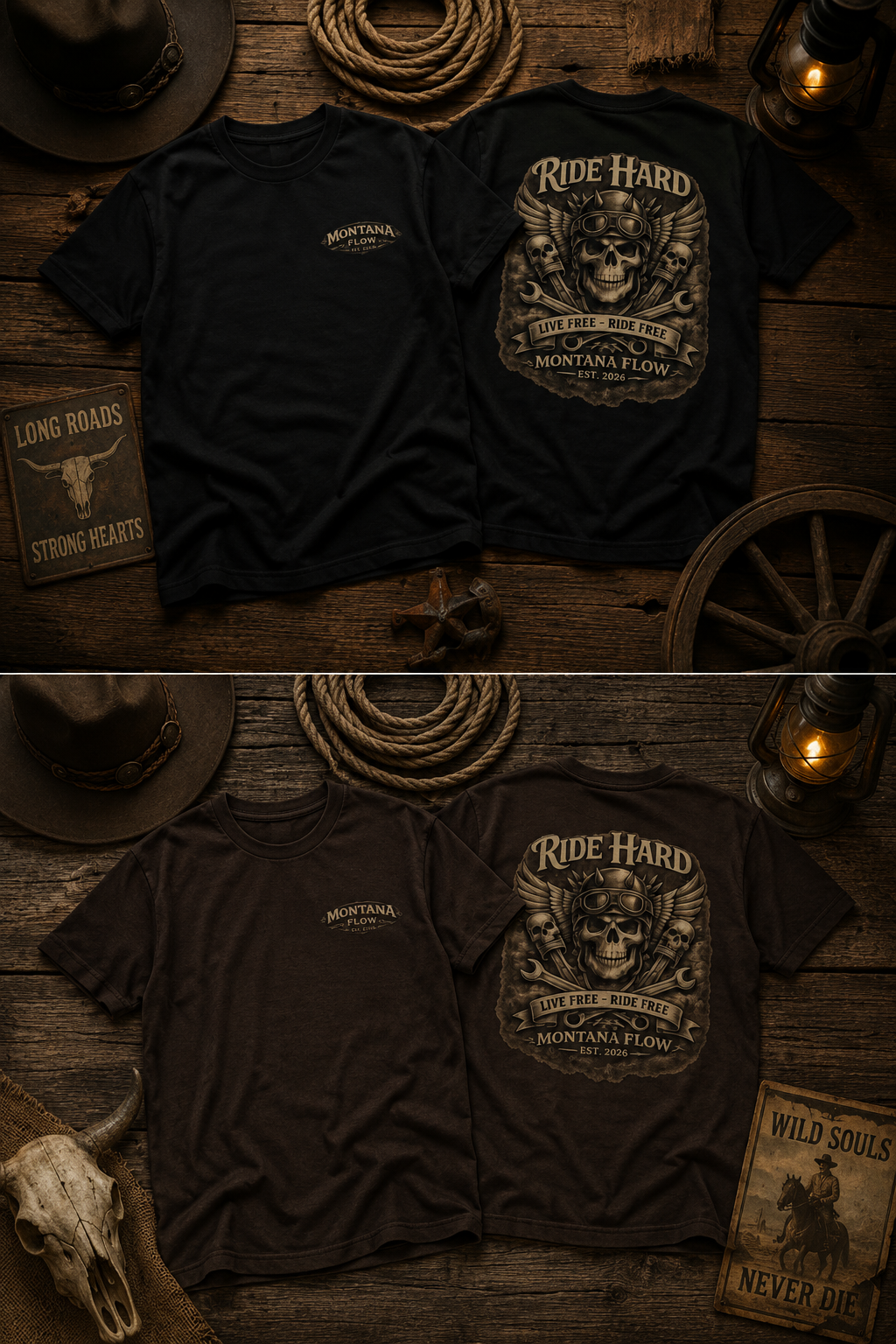 T-shirt moto tête de mort Ride Hard | T-shirt graphique vintage de biker | T-shirt de rider Live Free