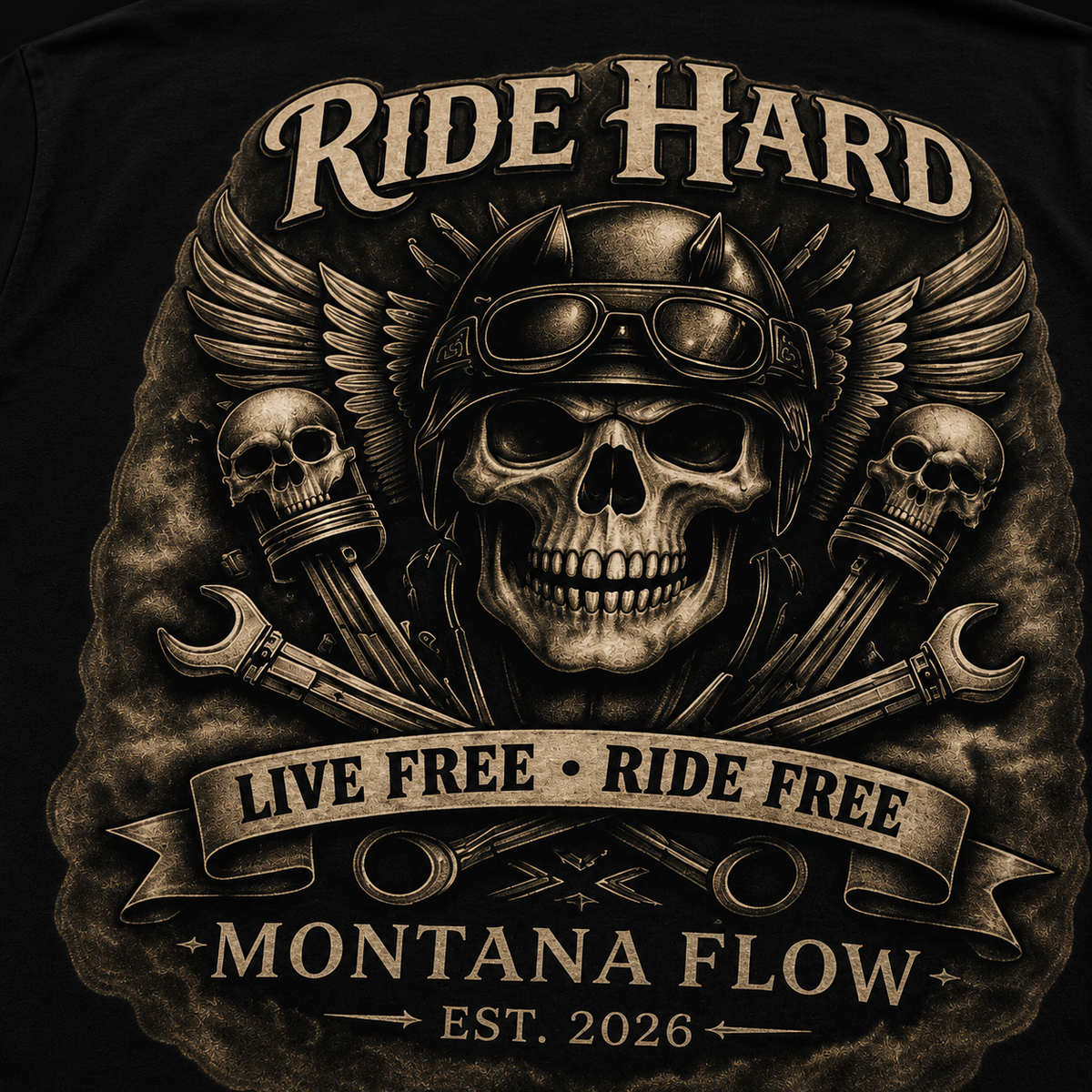 T-shirt moto tête de mort Ride Hard | T-shirt graphique vintage de biker | T-shirt de rider Live Free