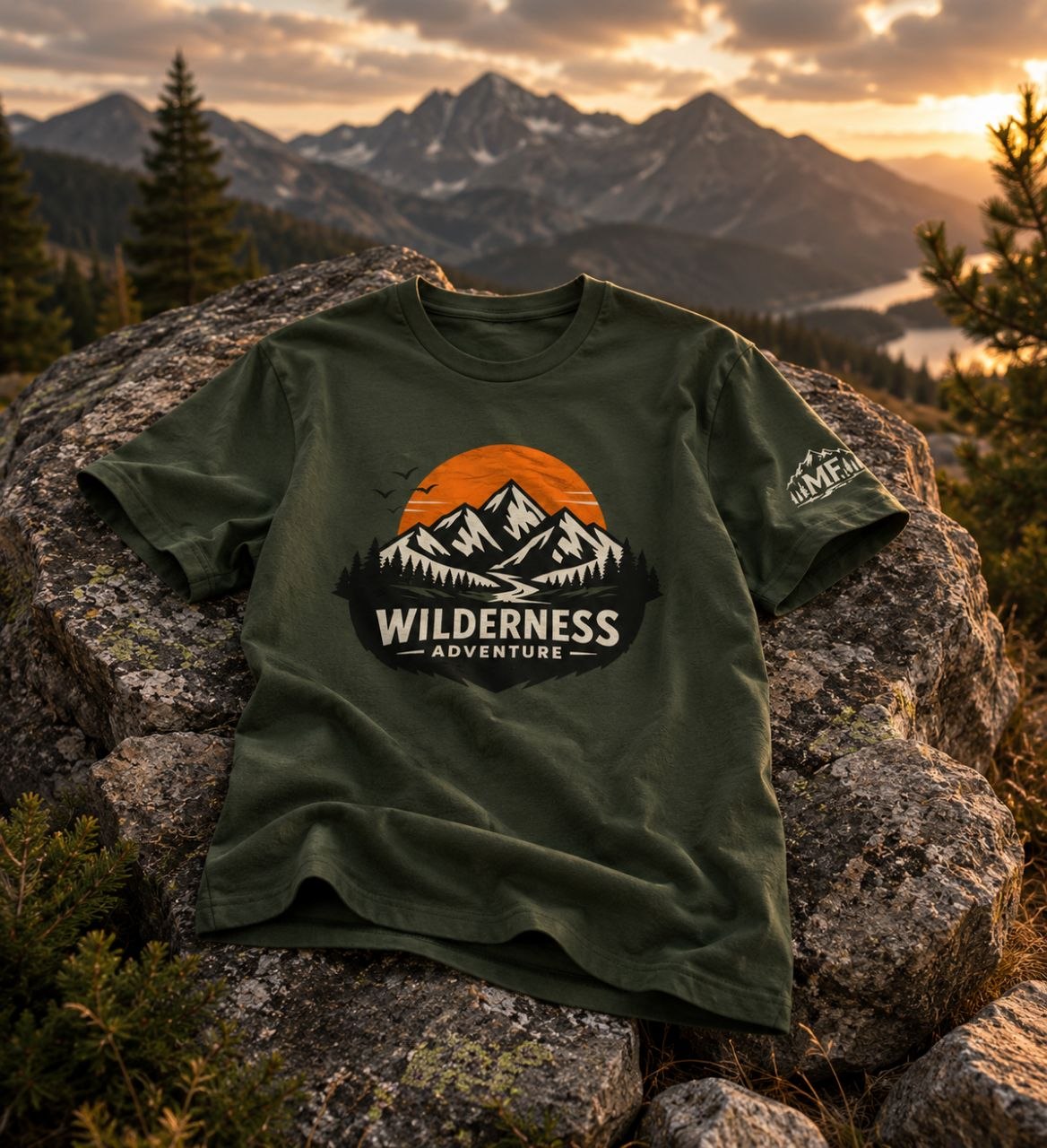 T-shirt de randonnée coucher de soleil en montagne | T-shirt aventure en pleine nature | Haut graphique camping et plein air