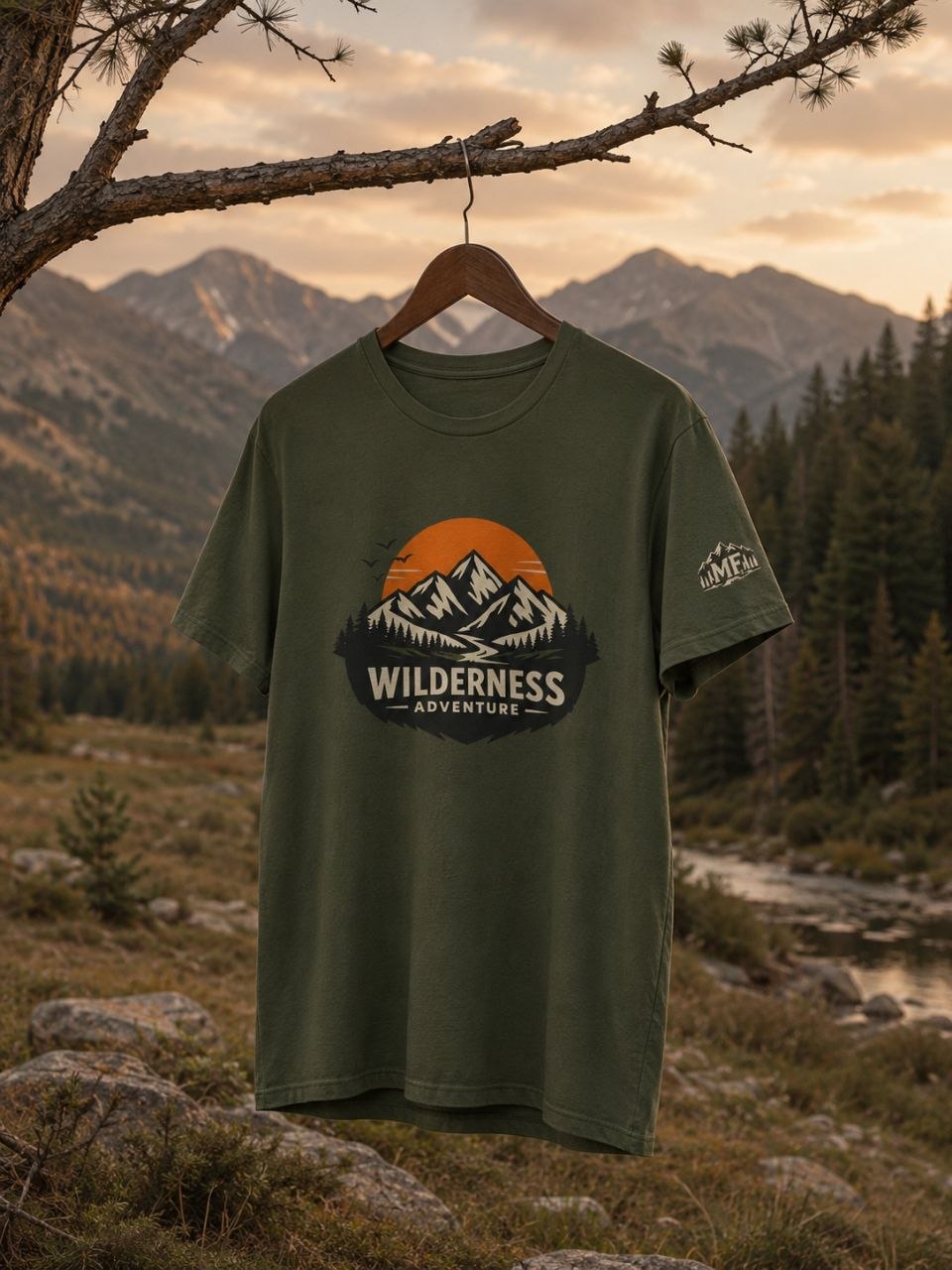 T-shirt de randonnée coucher de soleil en montagne | T-shirt aventure en pleine nature | Haut graphique camping et plein air