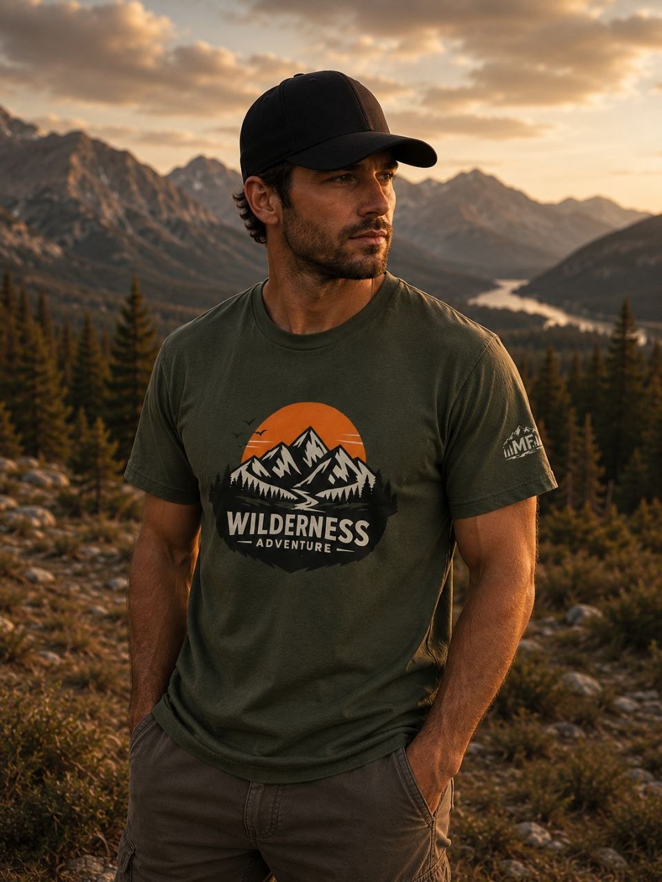 T-shirt de randonnée coucher de soleil en montagne | T-shirt aventure en pleine nature | Haut graphique camping et plein air