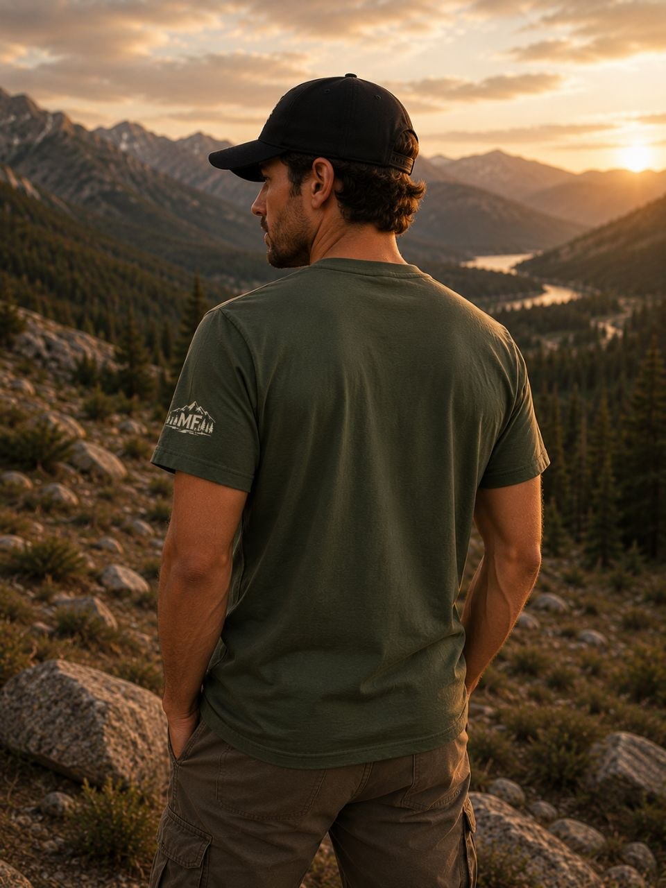 T-shirt de randonnée coucher de soleil en montagne | T-shirt aventure en pleine nature | Haut graphique camping et plein air
