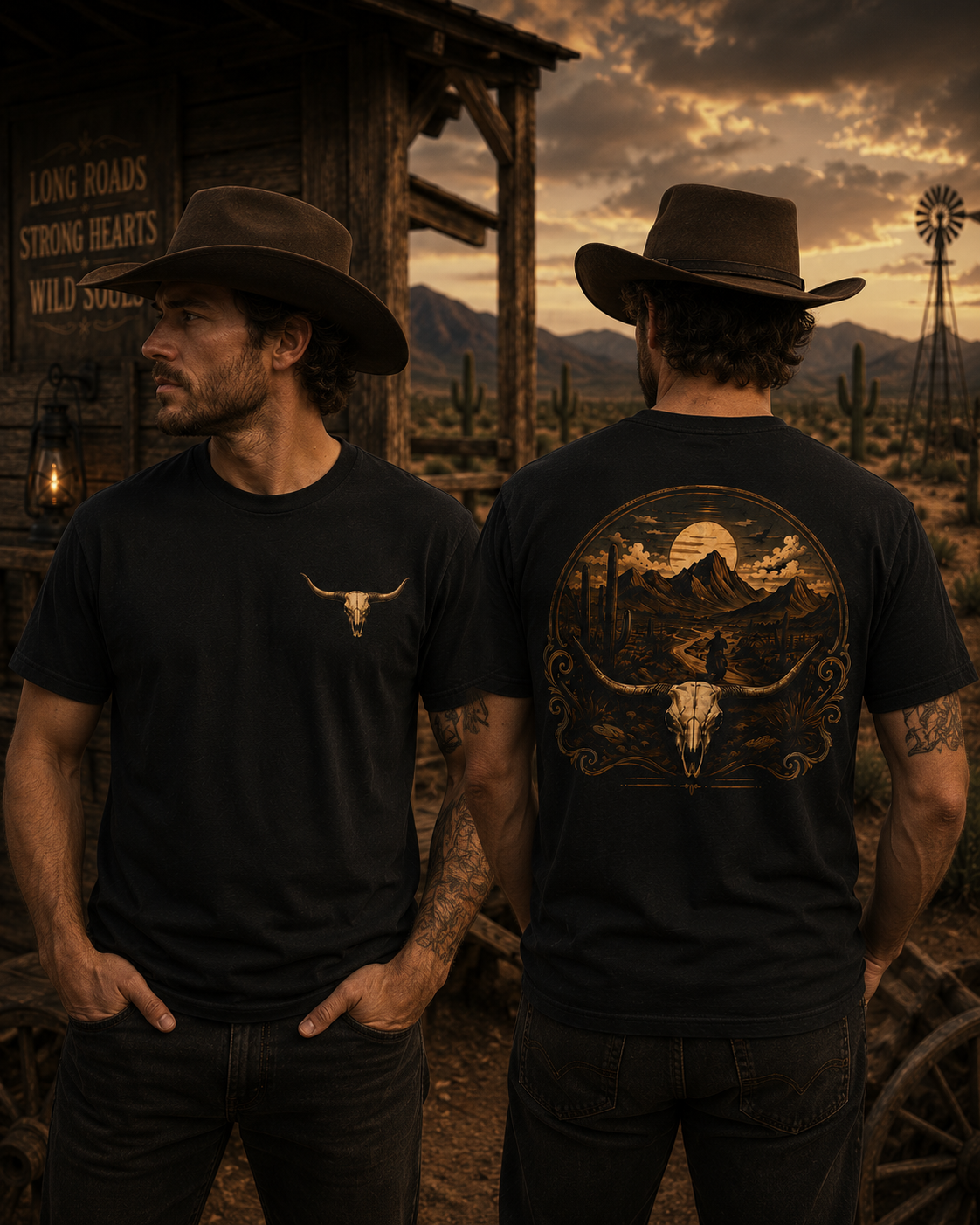 T-shirt tête de taureau western | T-shirt graphique cow-boy du désert | T-shirt vintage style sud-ouest