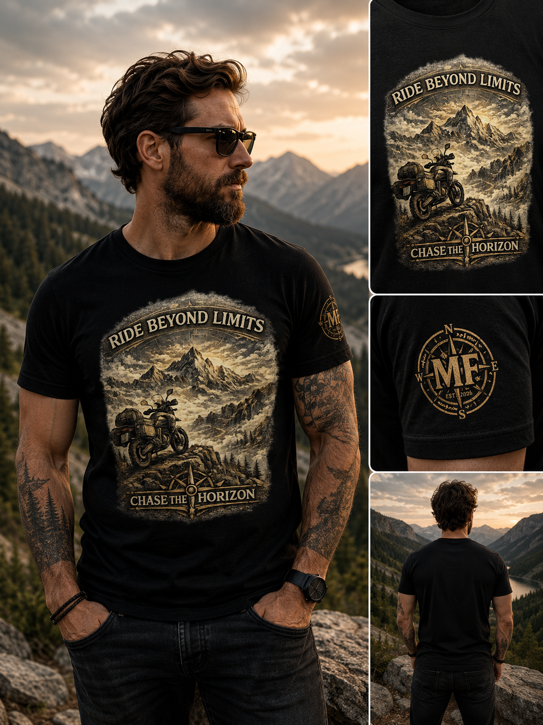 T-shirt de moto « Ride Beyond Limits », t-shirt d'aventure en montagne, cadeau pour motard, amateur de moto