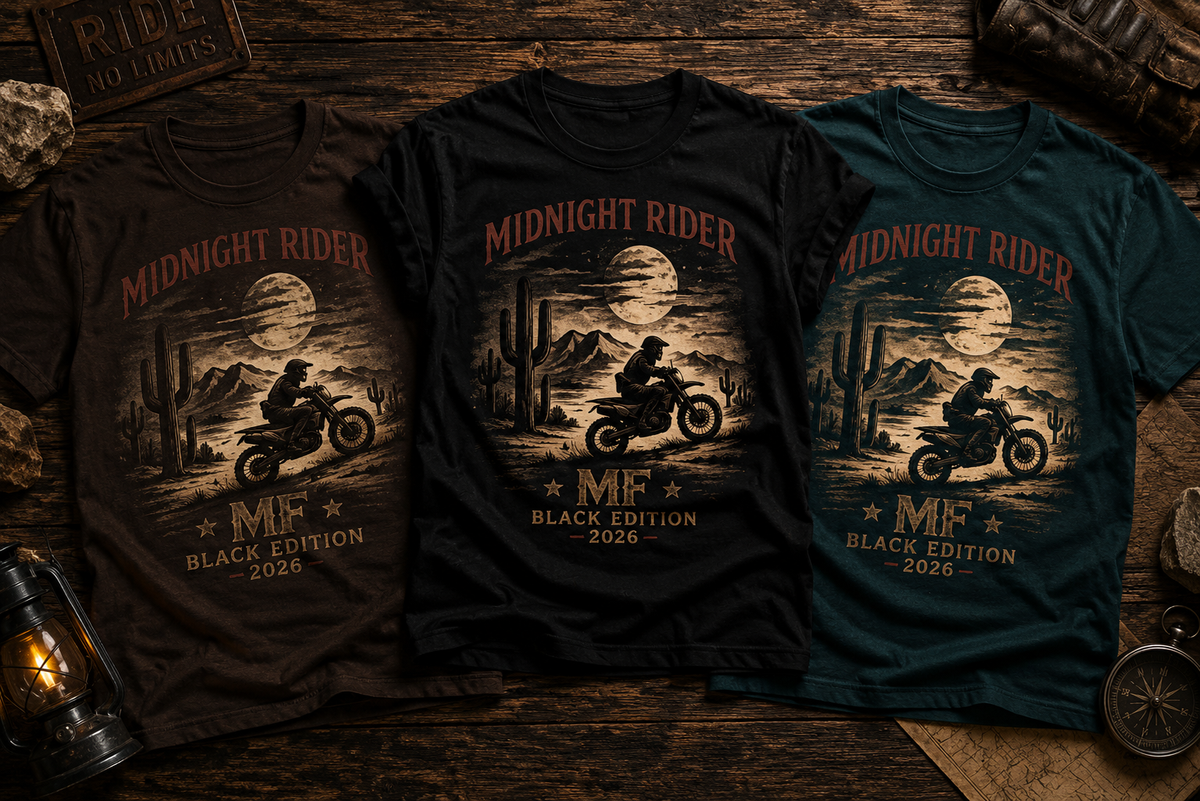 T-shirt de moto Midnight Rider, t-shirt de motard vintage, motif de balade nocturne dans le désert, t-shirt à motif moto
