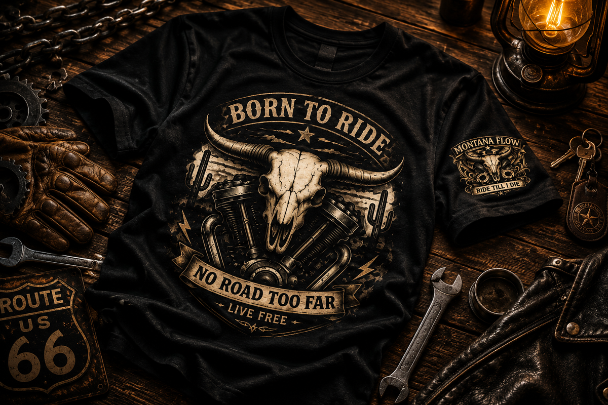Born To Ride Skull Motorcycle Tee, Vintage Biker Shirt, Motorcycle Gift For Him, Route 66 Tee