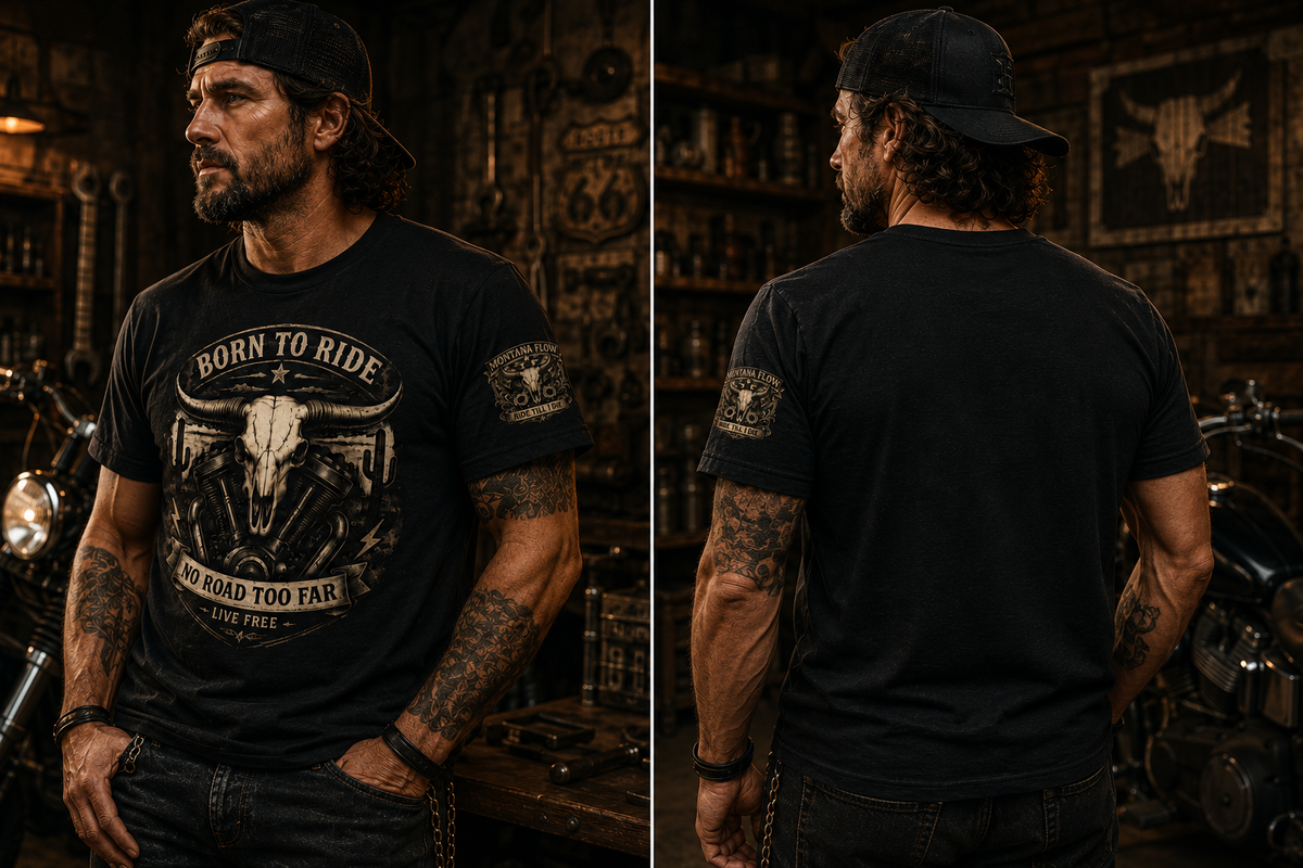 Born To Ride Skull Motorcycle Tee, Vintage Biker Shirt, Motorcycle Gift For Him, Route 66 Tee