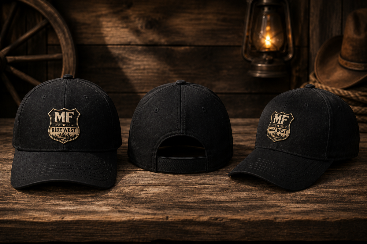 Ride West Hat, Western Cap, Adventure Lifestyle Gift, MF logo.