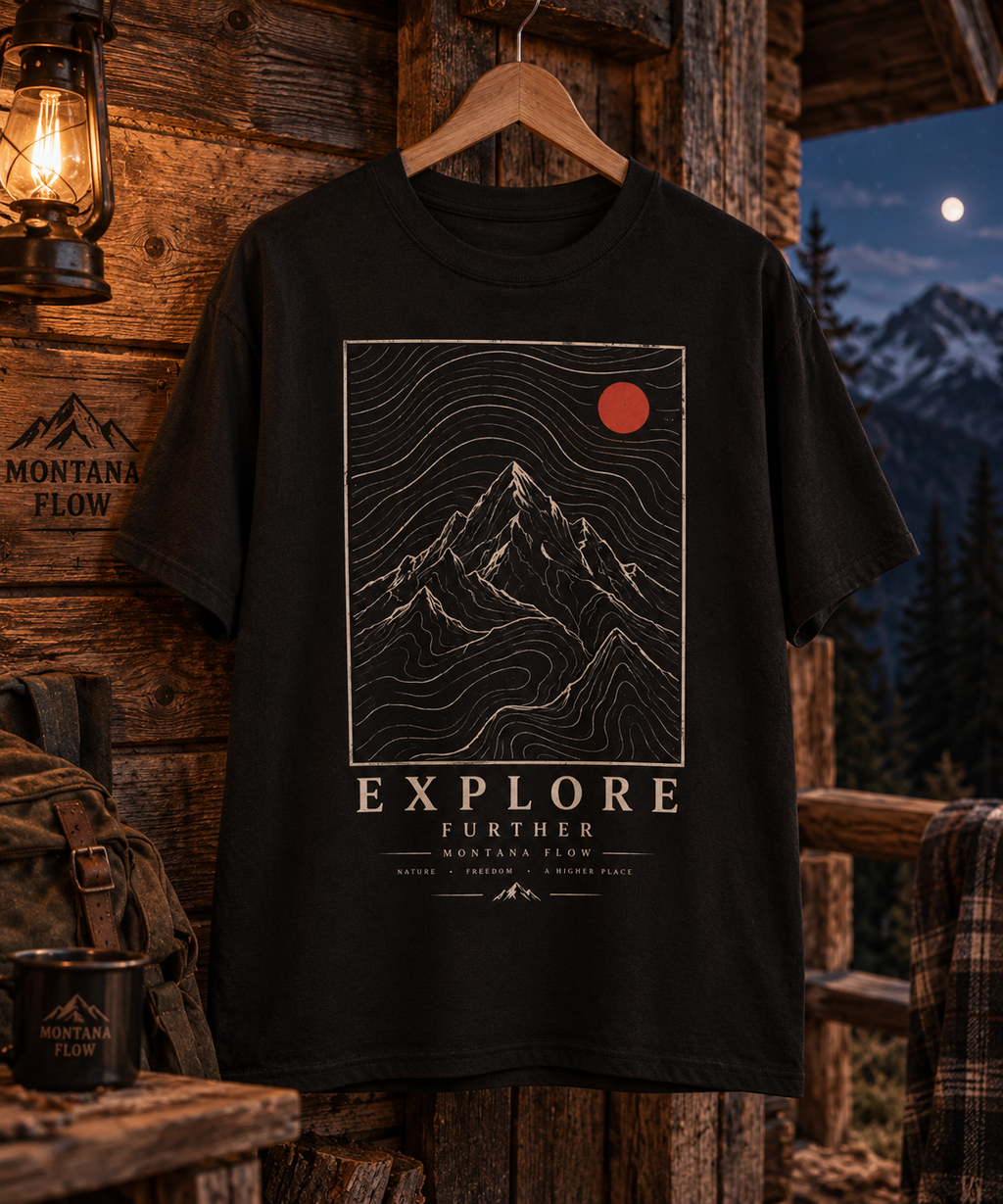 T-shirt Explore Further Mountain | T-shirt graphique aventure | Haut de randonnée en plein air
