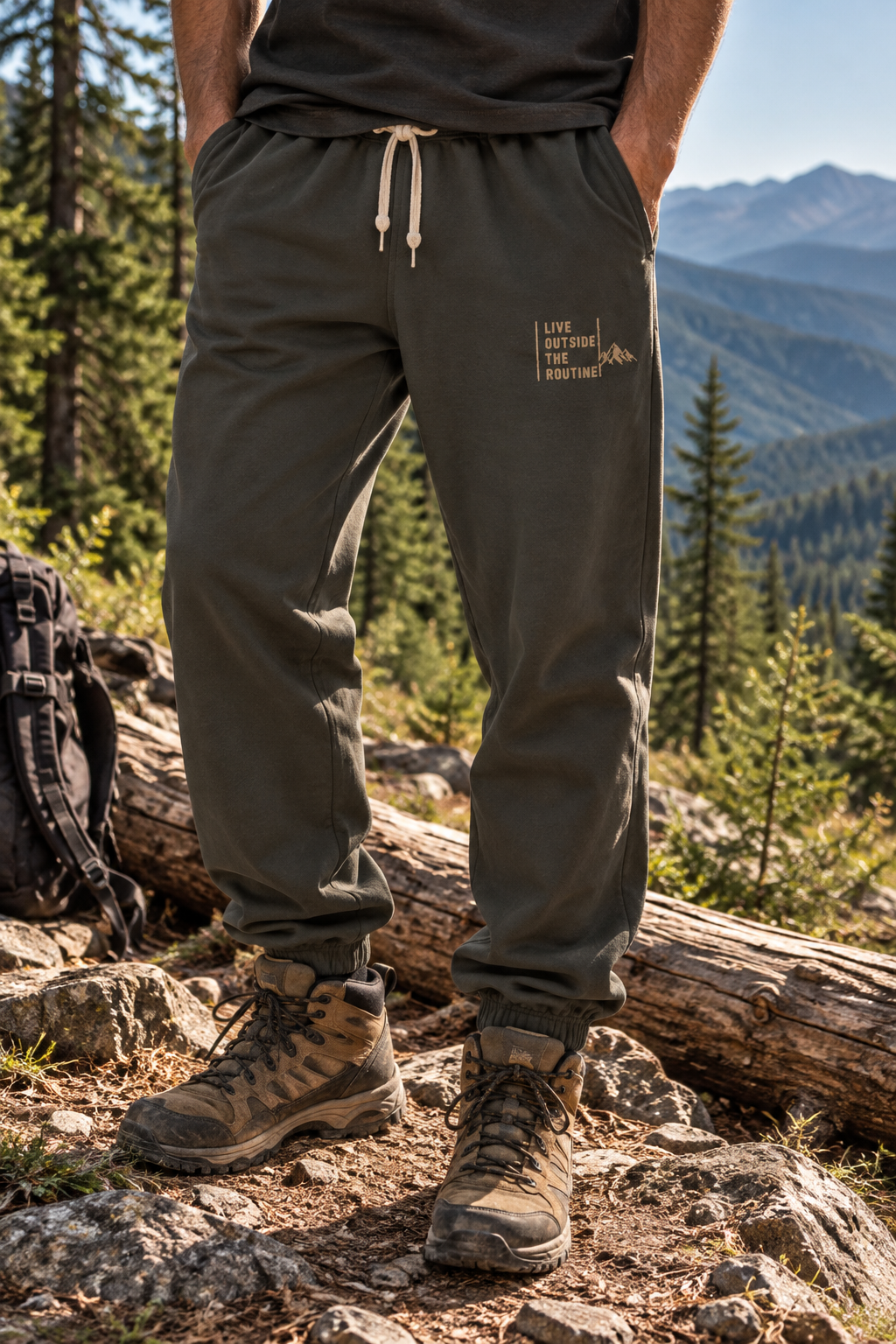 Fleece Sweatpants | I Live Outside the Routine, Unisex Outdoor Joggers, Hiking Pants