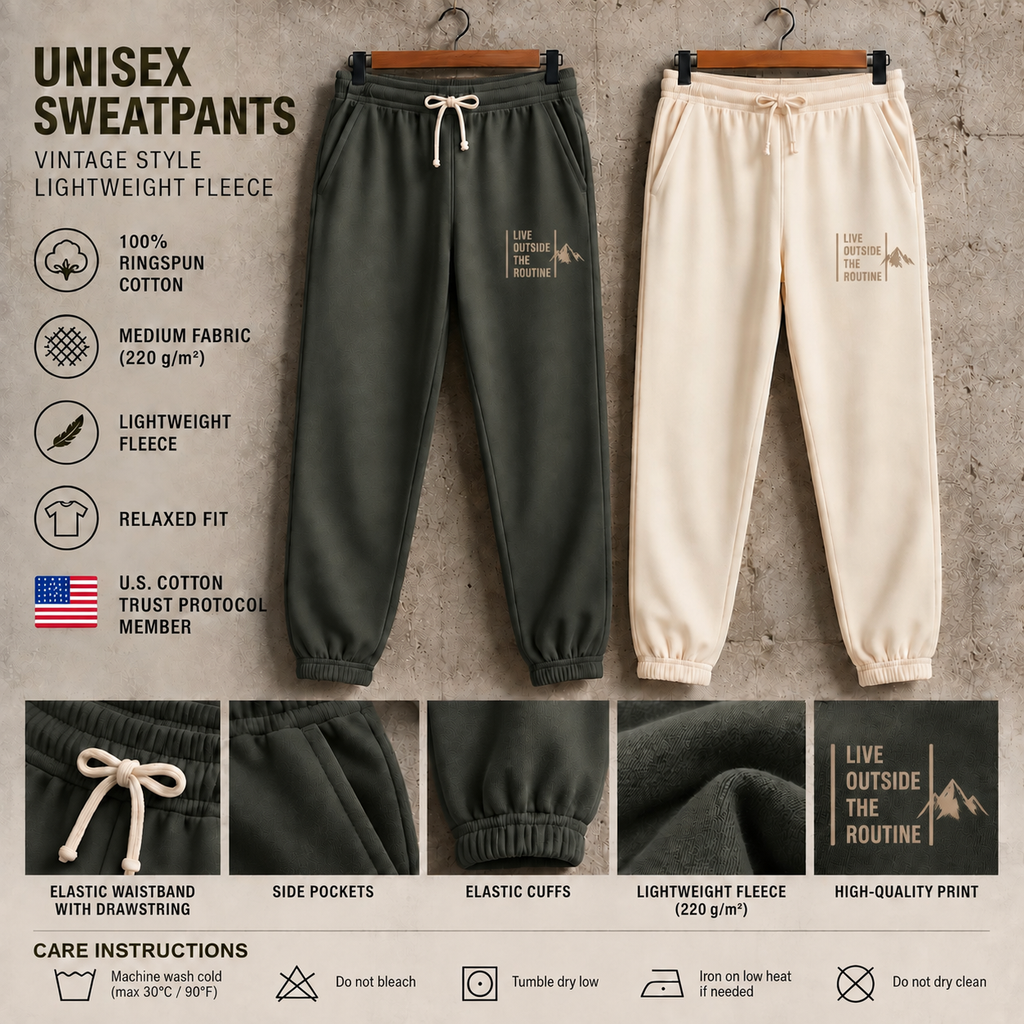 Fleece Sweatpants | I Live Outside the Routine, Unisex Outdoor Joggers, Hiking Pants