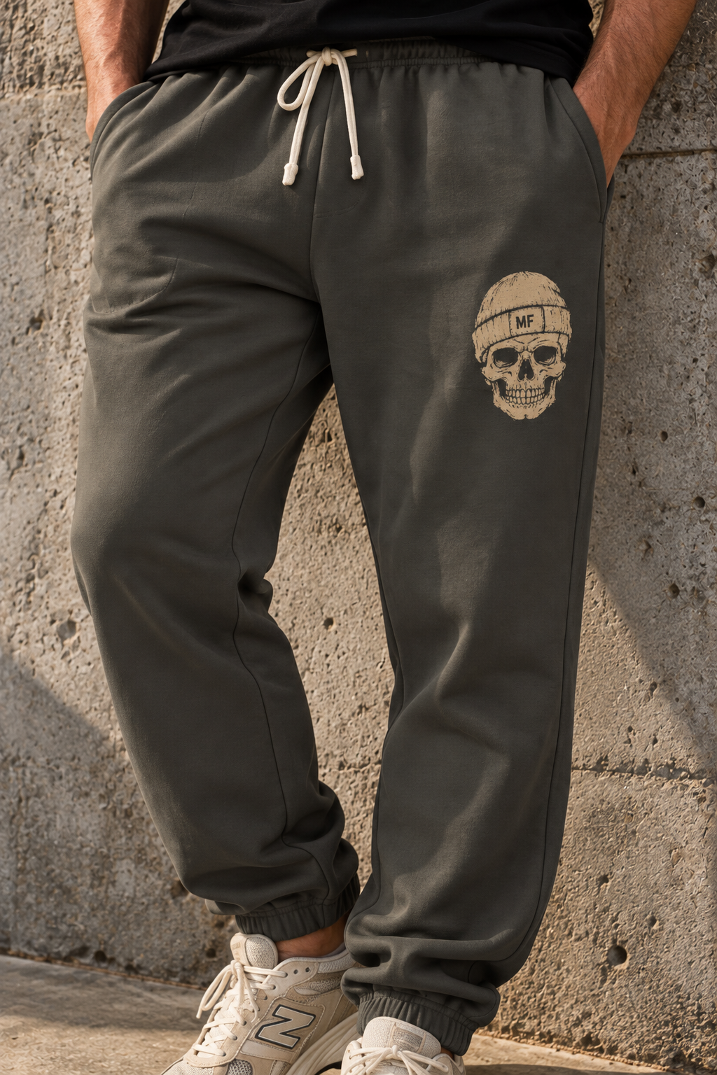 Skull Mandala Sweatpants | Dark Olive Joggers with Small Chest Skull Design