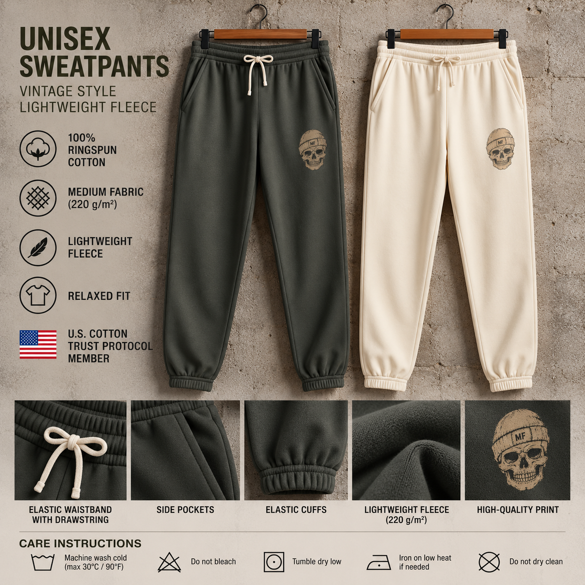 Skull Mandala Sweatpants | Dark Olive Joggers with Small Chest Skull Design