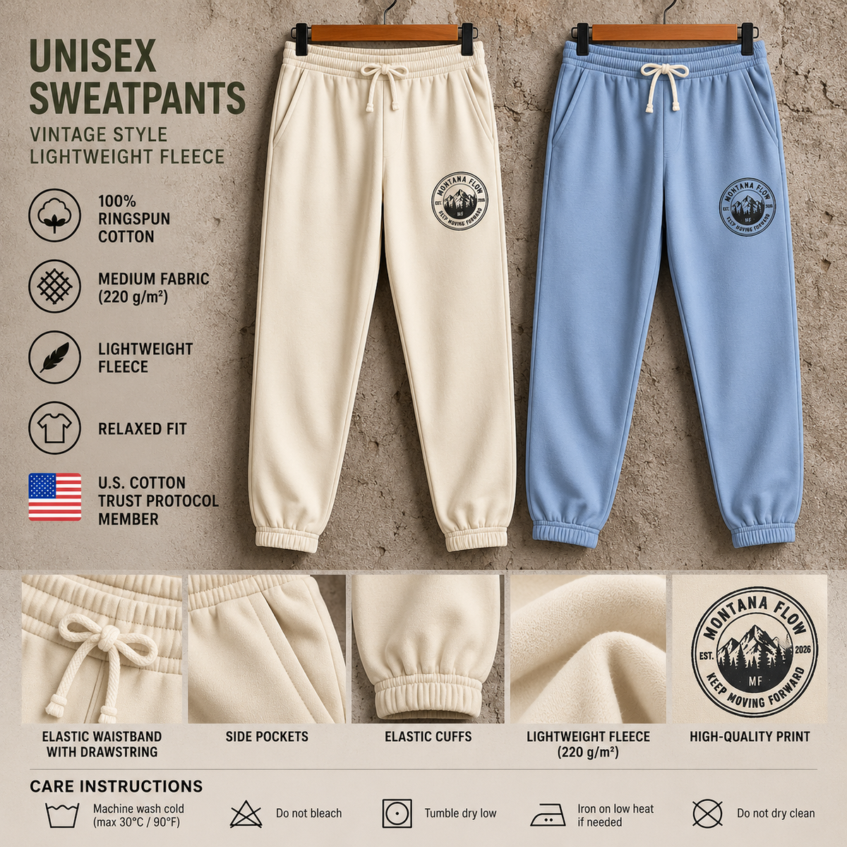 Montana Flow Mountain Logo Sweatpants | Garment Dyed Fleece Joggers