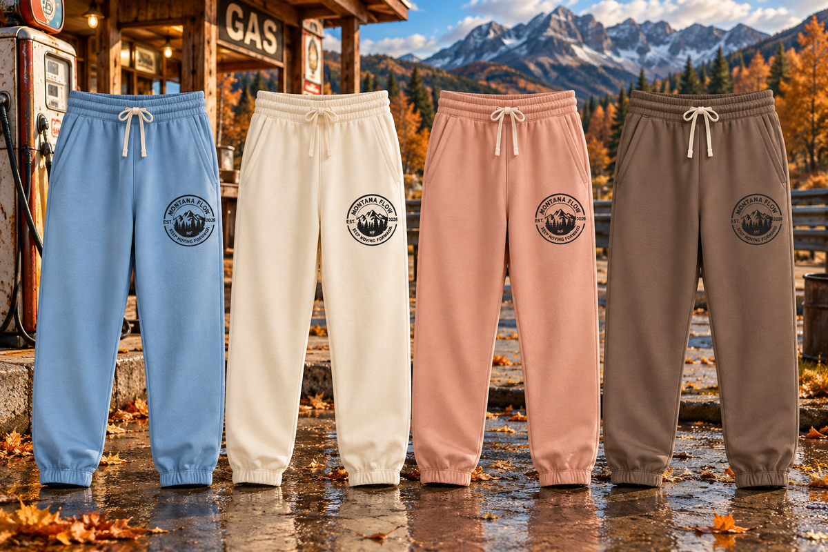 Montana Flow Mountain Logo Sweatpants | Garment Dyed Fleece Joggers