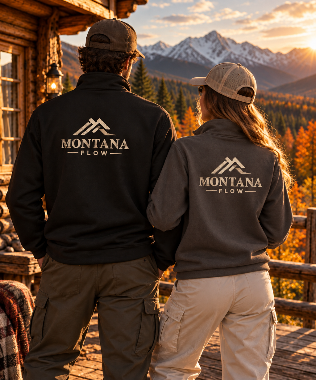 Pull-over demi-zip Montana Flow | Haut outdoor avec motif montagne