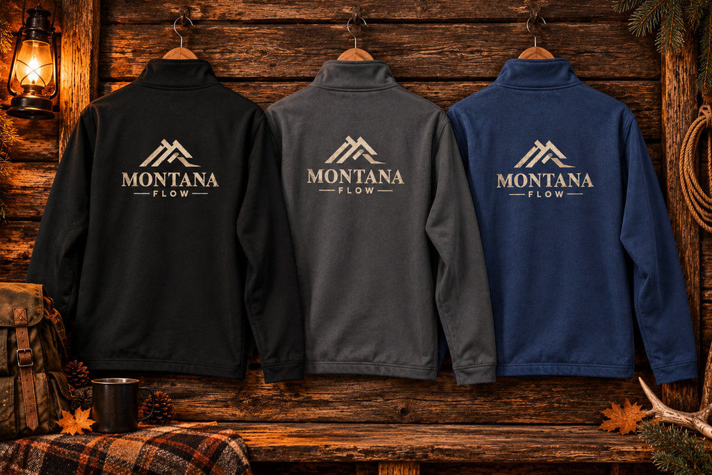 Pull-over demi-zip Montana Flow | Haut outdoor avec motif montagne