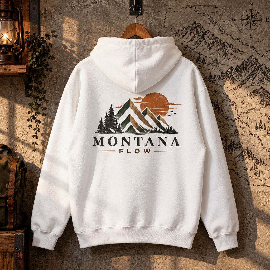 Sweat à capuche Montana Mountains Flow | Lever de soleil en montagne, sweat à capuche graphique outdoor