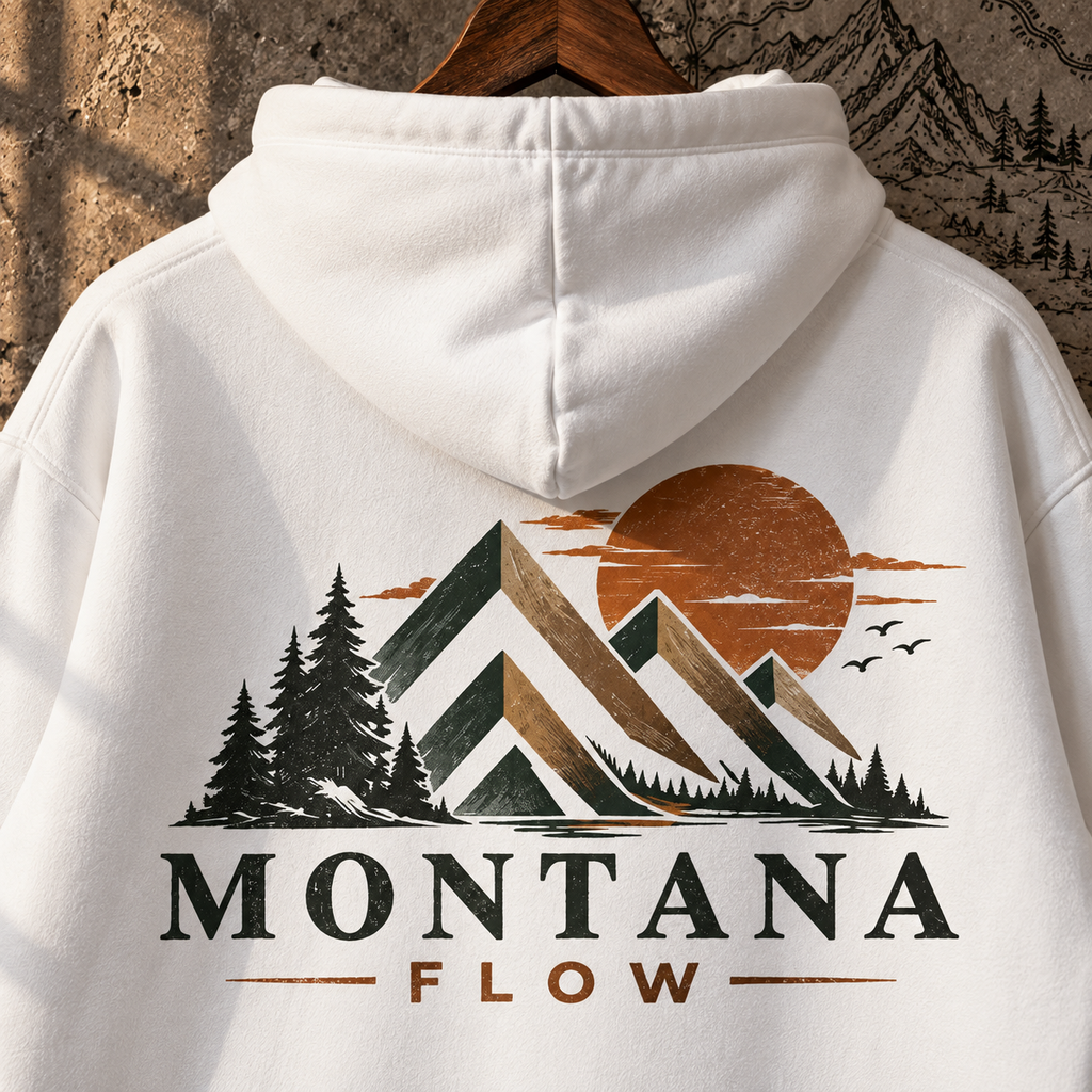 Sweat à capuche Montana Mountains Flow | Lever de soleil en montagne, sweat à capuche graphique outdoor