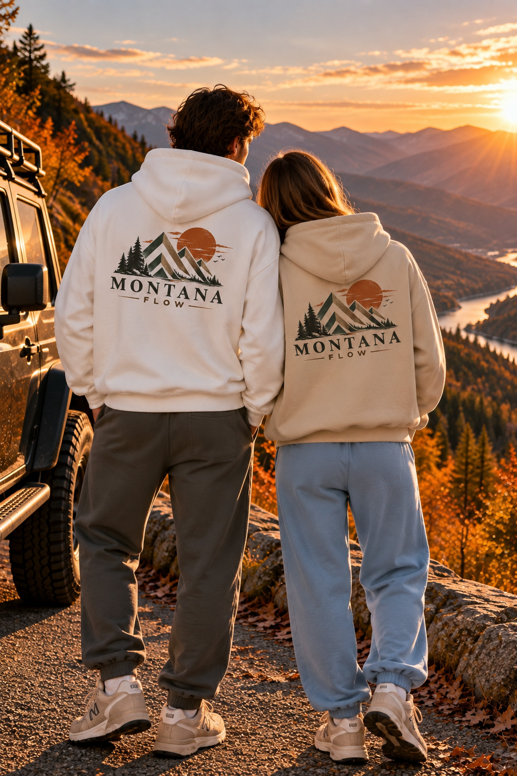 Sweat à capuche Montana Mountains Flow | Lever de soleil en montagne, sweat à capuche graphique outdoor