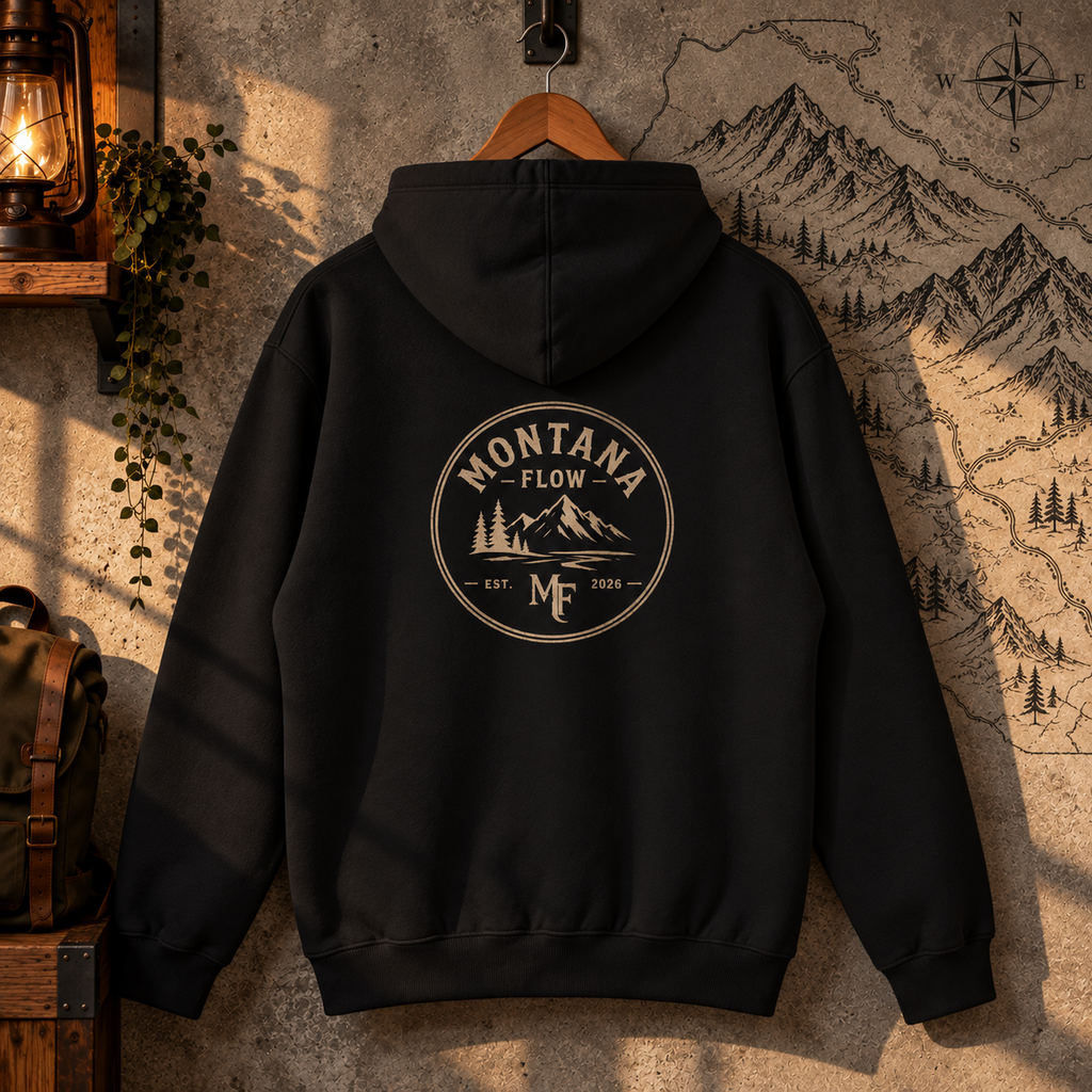 Sweat à capuche Montana Flow Mountain Badge | Graphisme outdoor vintage