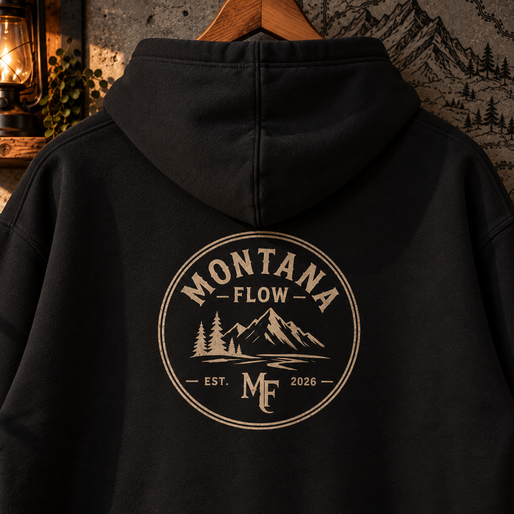 Sweat à capuche Montana Flow Mountain Badge | Graphisme outdoor vintage