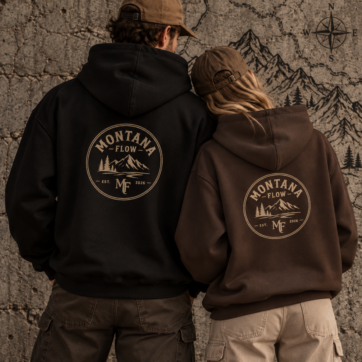 Montana Flow Mountain Badge Hoodie | Vintage Outdoor Graphic