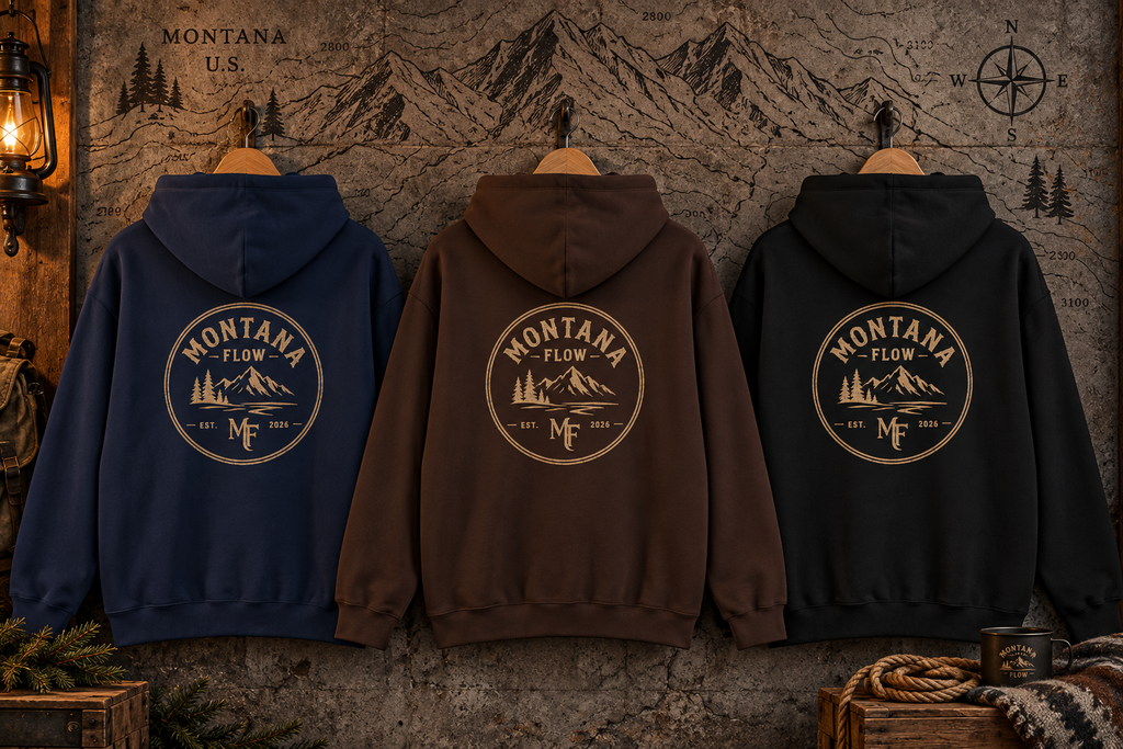 Sweat à capuche Montana Flow Mountain Badge | Graphisme outdoor vintage