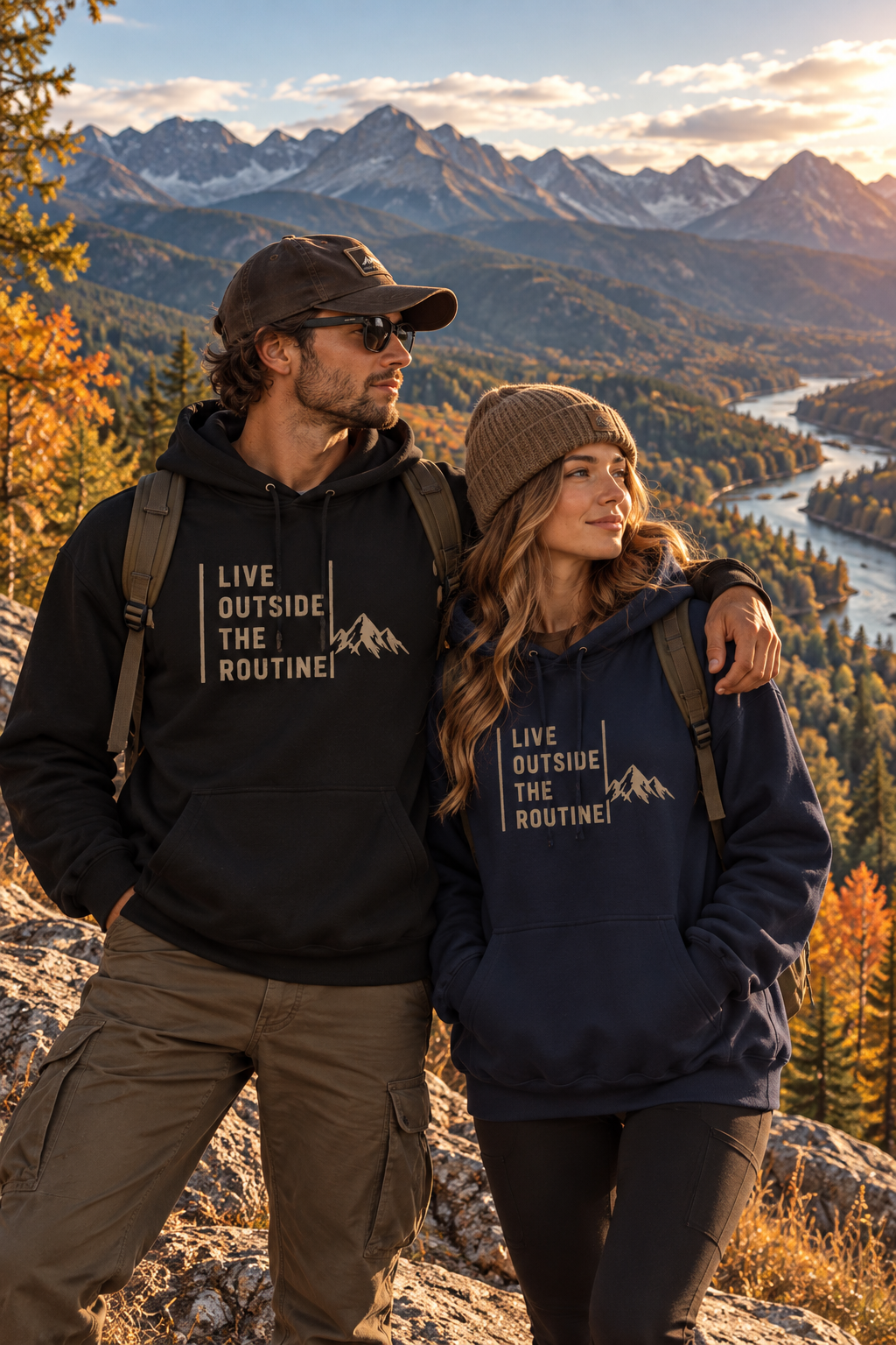 Live Outside the Routine hoodie | Mountain Adventure Graphic Sweatshirt
