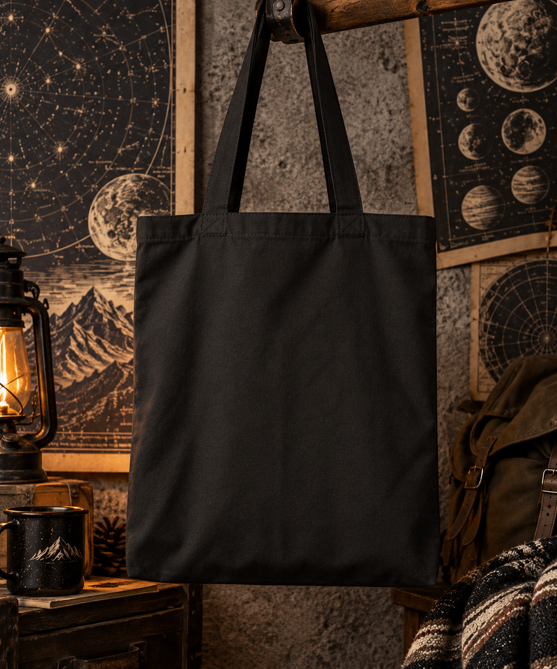 Same Sky Different Places Tote Bag | Moon Phase Mountain Design | Montana Flow