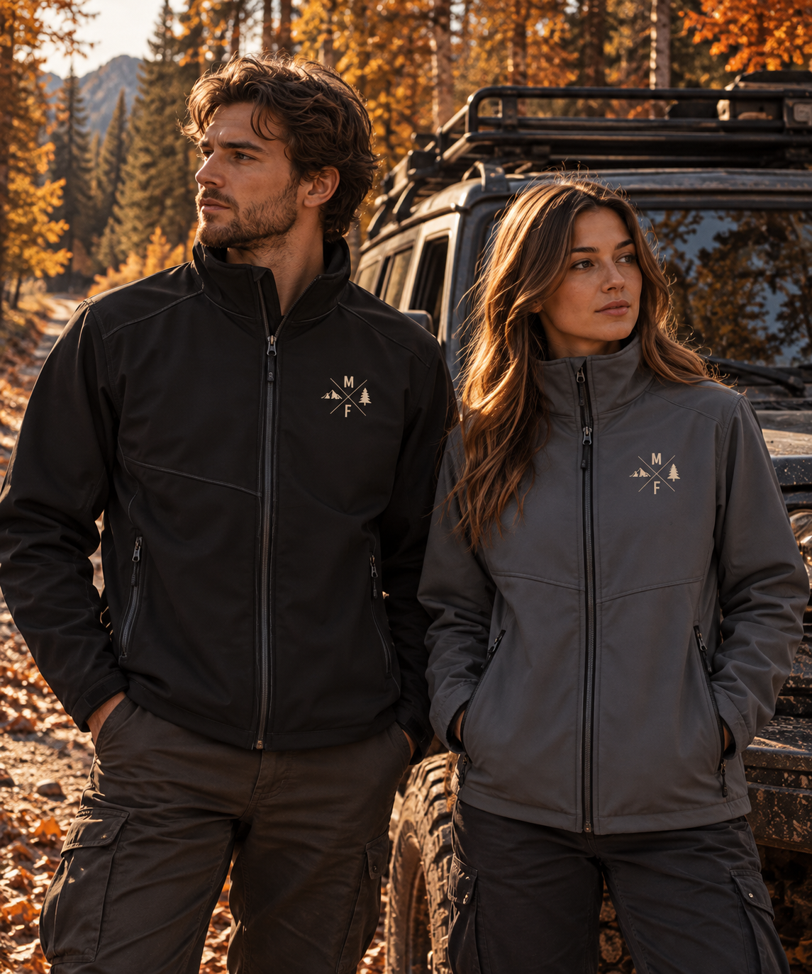 Mountain & Pine Monogram Softshell Jacket | Outdoor Adventure Jacket | Montana Flow
