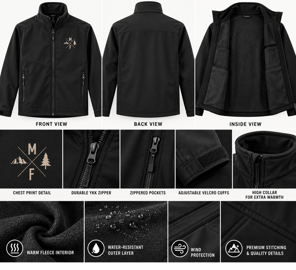 Mountain & Pine Monogram Softshell Jacket | Outdoor Adventure Jacket | Montana Flow