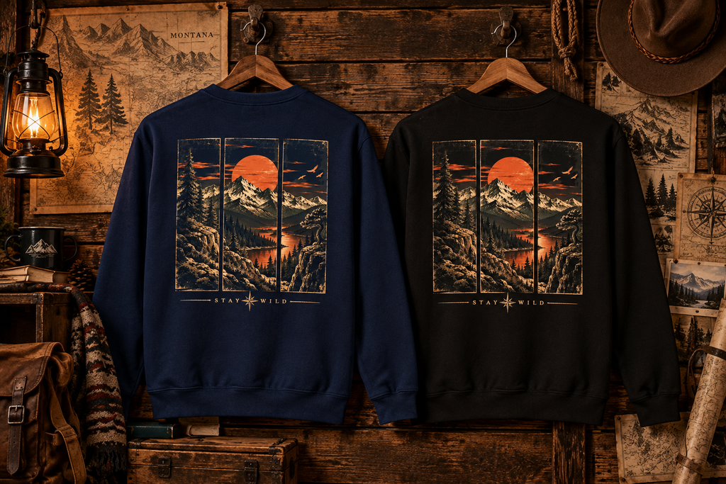 Mountain Sunset Landscape Crewneck | Stay Wild Sweatshirt