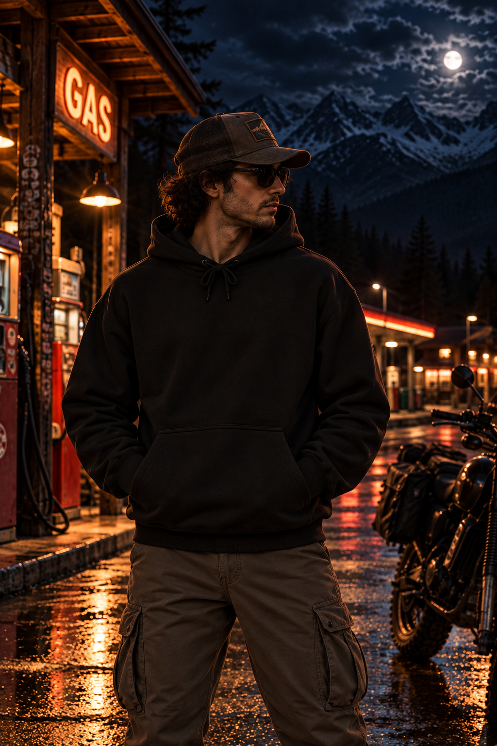 Vintage Mountain Sunset Hoodie | Scenic Forest & Lake Back Print | Stay Wild