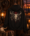 Snake Wrapped Bull Skull Fleece Hoodie | Dark Western Gothic Back Print | Montana Flow