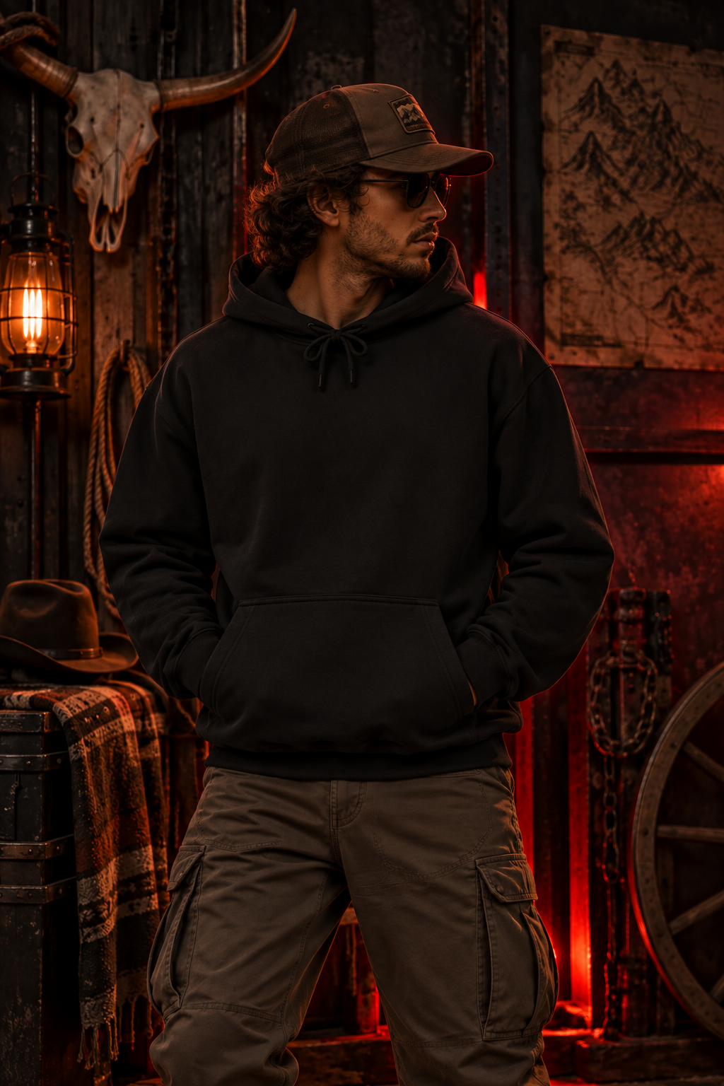 Snake Wrapped Bull Skull Fleece Hoodie | Dark Western Gothic Back Print | Montana Flow