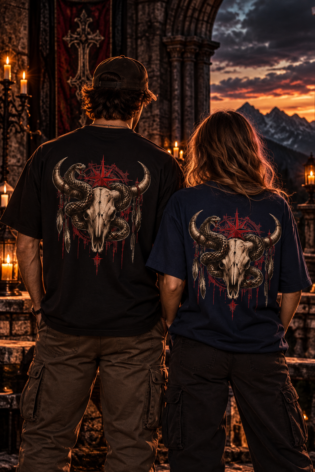Bull Skull with Snakes Tee | Dark Western Occult Pentagram Graphic | Montana Flow