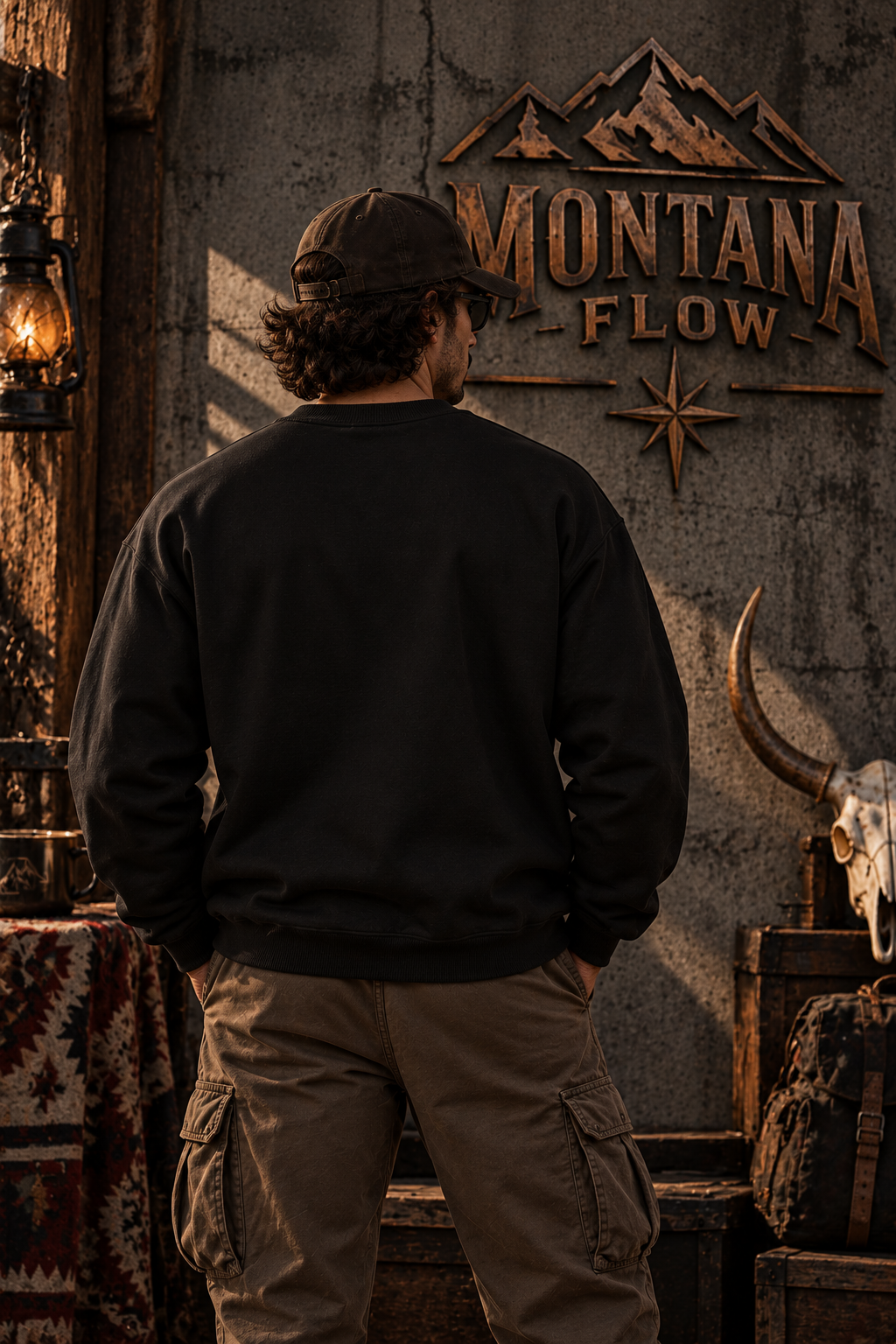 Longhorn Skull Crewneck Sweatshirt Fleece | Western Star Graphic | Montana Flow