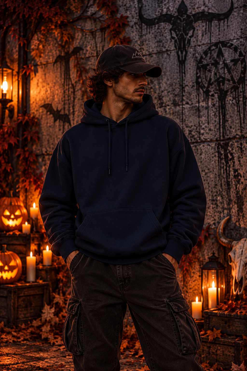 Western Outlaw Skull Fleece Hoodie | Gothic Cowboy Back Print | Montana Flow