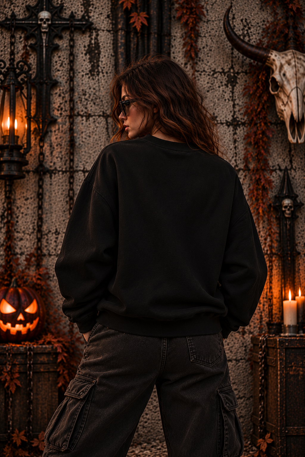 Autumn Witch Skull Sweatshirt | Gothic Raven Halloween Fleece Crewneck | Montana Flow