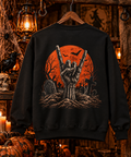 Zombie Hand Horns Fleece Sweatshirt | Halloween Pumpkin Graveyard Crewneck