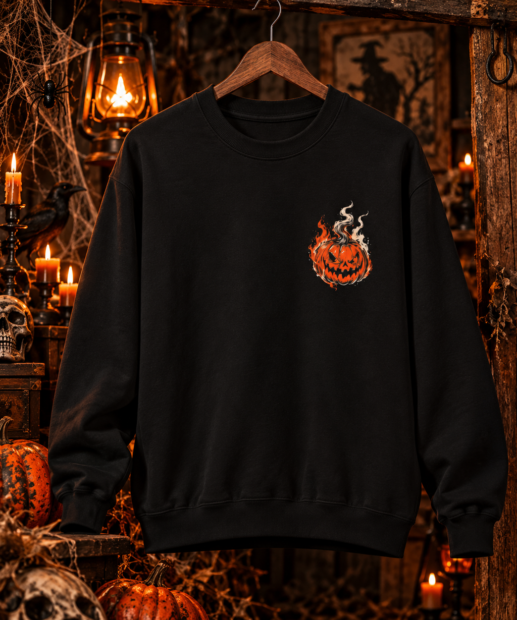 Zombie Hand Horns Fleece Sweatshirt | Halloween Pumpkin Graveyard Crewneck