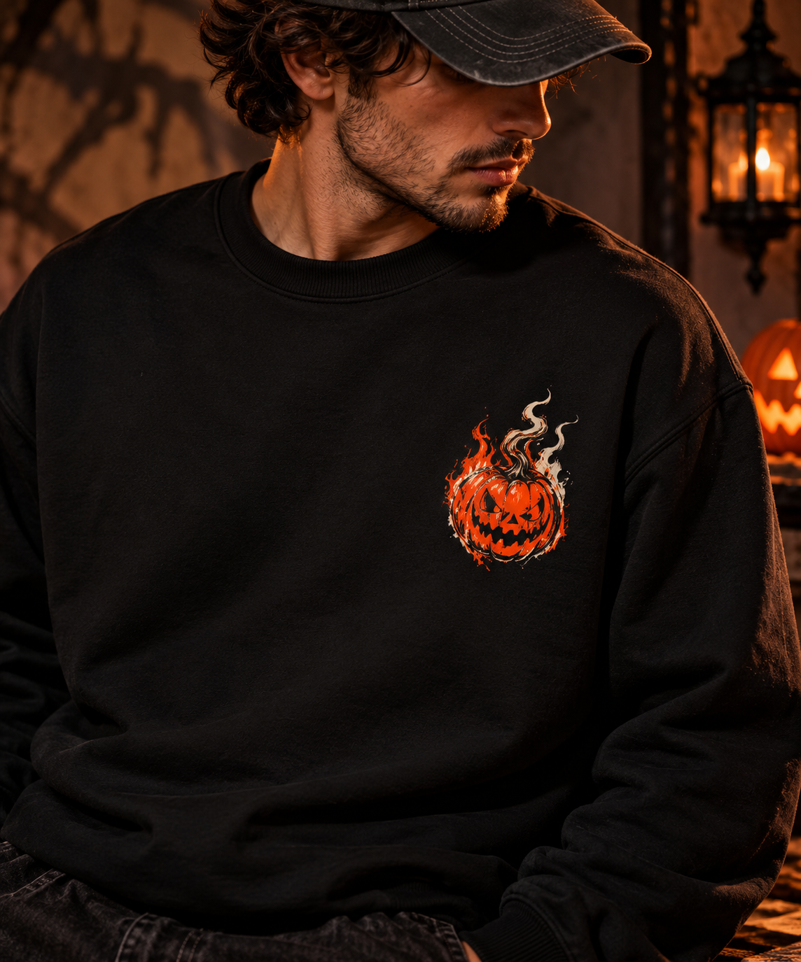 Zombie Hand Horns Fleece Sweatshirt | Halloween Pumpkin Graveyard Crewneck